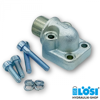Angled flange 90°, PCD 40mm on 20L pipe, 4-hole