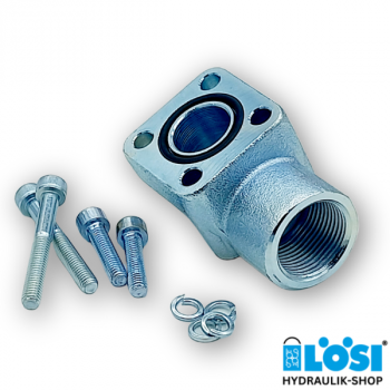 Angled flange 90°, PCD 30mm, G1/2", 4-hole