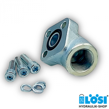 Angled flange 90°, PCD 30mm, G3/8'', 3-hole