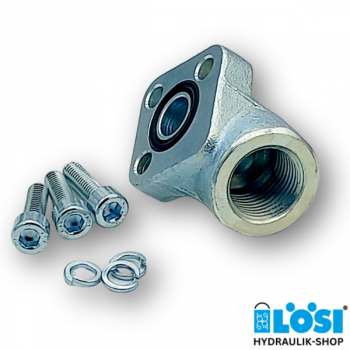 Angled flange 90°, PCD 30mm, G1/2'', 3-hole